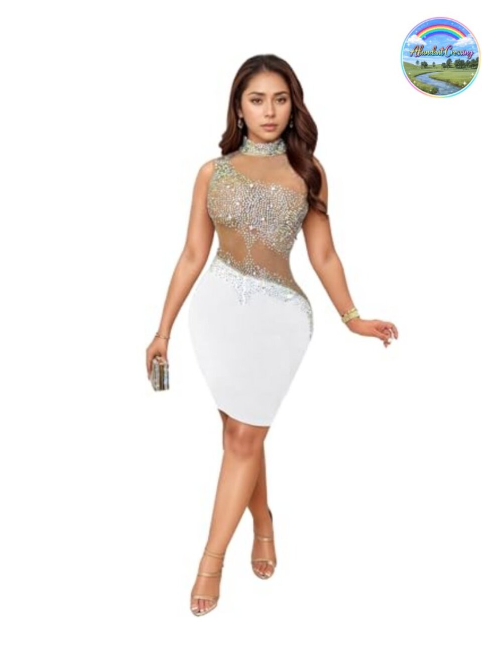 Sexy Rhinestone Bodycon Party Dress Halter Backless High Waist